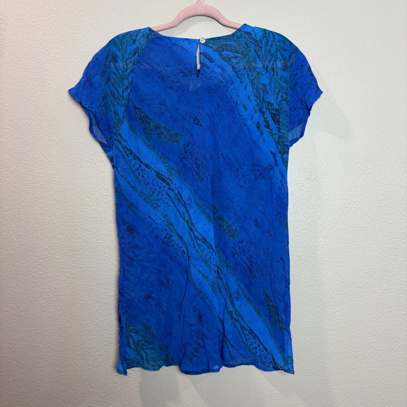 Bold Abstract‎ Blue Blouse Lightweight Painterly Breezy Top Womens 2X Plus 90s - Picture 6 of 12